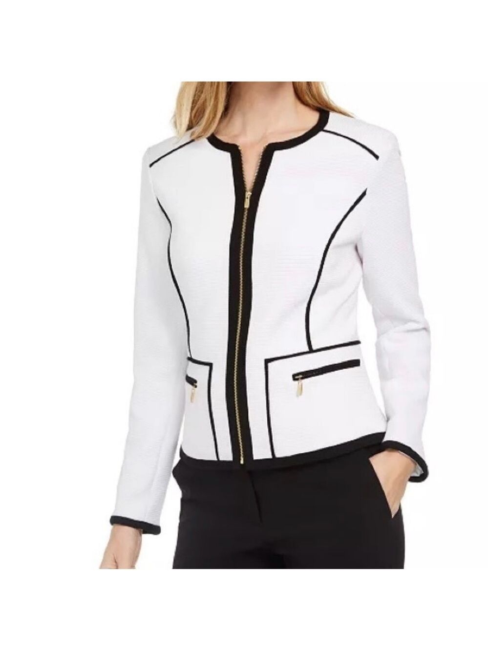 Calvin Klein White Blazer with Black Trim EUC